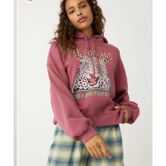 Daydreamer Def Leppard Too Late For Love Oversized Hoodie Sweatershirt Pink XS - Picture 11 of 13